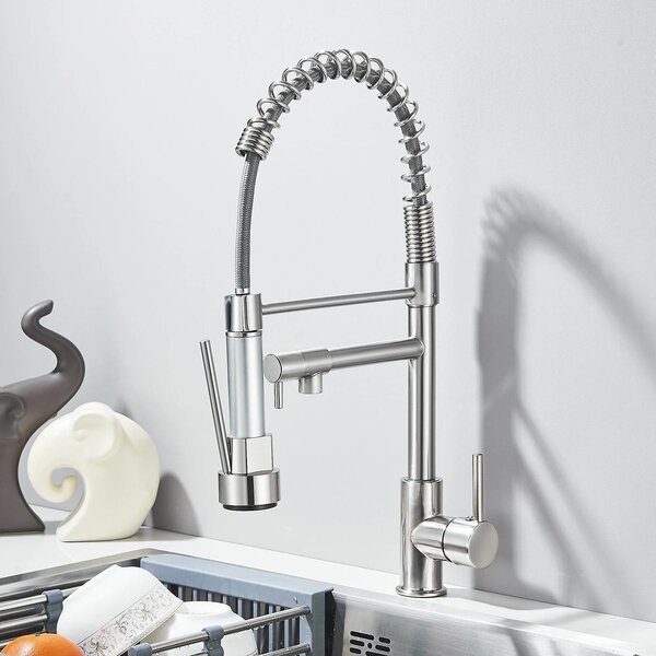 Miscelatore per cucina - Miscelatore per lavello - Doccetta estraibile - Montaggio rapido - Monocomando - Acciaio inossidabile 304 - Acqua calda/fredda - Finitura in nichel spazzolato