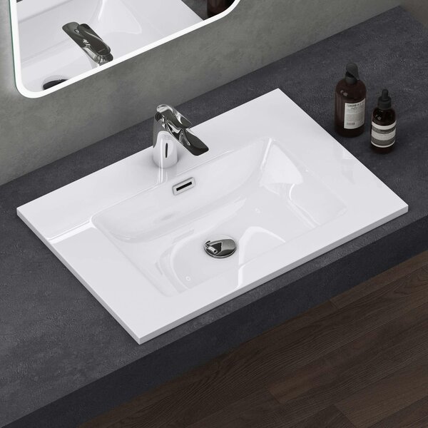 Doporro Lavabo Integrale a Incasso Soprapiano 70x48x14 cm Rettangolare in Marmoresina Bianco Lucido, Lavabo Bagno da Appoggio con Foro Rubinetto e Troppopieno Colossum02