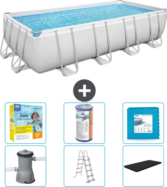 Piscina rettangolare Bestway Power Steel - 488 x 244 x 122 - Grigio, comprensiva di pompa - scala - pacchetto di manutenzione della copertura - filtro - piastrelle del pavimento