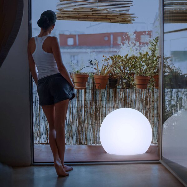 Newgarden Lampada da pavimento Buly a globo, Ø 60 cm, Bianco / Opale, Plastica, Moderno