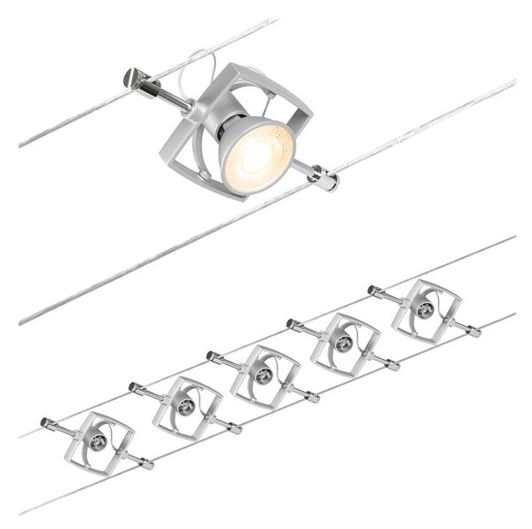 Paulmann Sistema di illuminazione a funi Wire Mac II, 5 luci, m cromato II, Alluminio / Grigio / Zincato, Corridoio, Metallo, Moderno, Sistema di illuminazione a funi