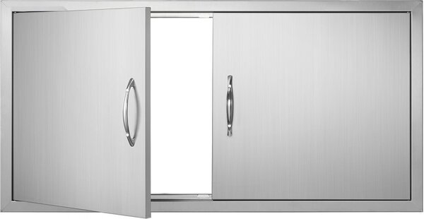 Porta di accesso al barbecue - Doppia porta per cucina esterna 1067 x 534 mm - Porta in acciaio inox ad incasso - Porta verticale a parete con maniglie - Per isola barbecue, stazione barbecue, mobile esterno