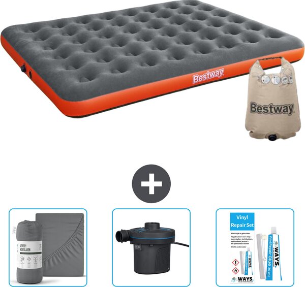 Materasso gonfiabile Bestway - 2 persone - 152 x 203 x 22 cm - grigio/arancio - accessori inclusi