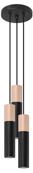 Lampada a sospensione PABLO 3P nero 3xGU10 10W acciaio/legno 100x20x20cm Sollux Lighting