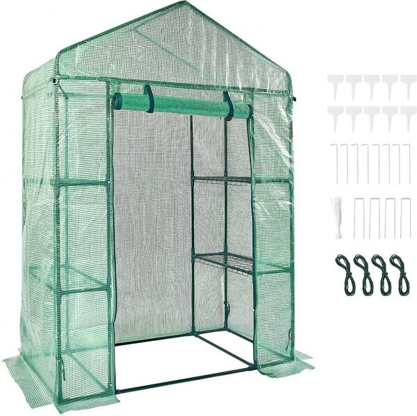 Serra in foglio 141x74,5x205cm - Serra per pomodori - Capacità di carico 15kg - Serra - Casa da giardino - Struttura fredda - Materiale PE - Tubo d'acciaio - Casa per pomodori - Serra per ortaggi - 4 ripiani - Casa per piante