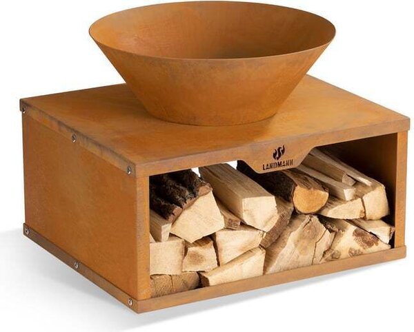 LANDMANN Braciere con deposito legna - 60 x 50 x 54 cm
