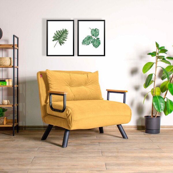 Hanah Home, Sando Single - Mustard, divano letto, divano letto a 1 posto, senape, poliestere, 67 x 78 x 78 x cm