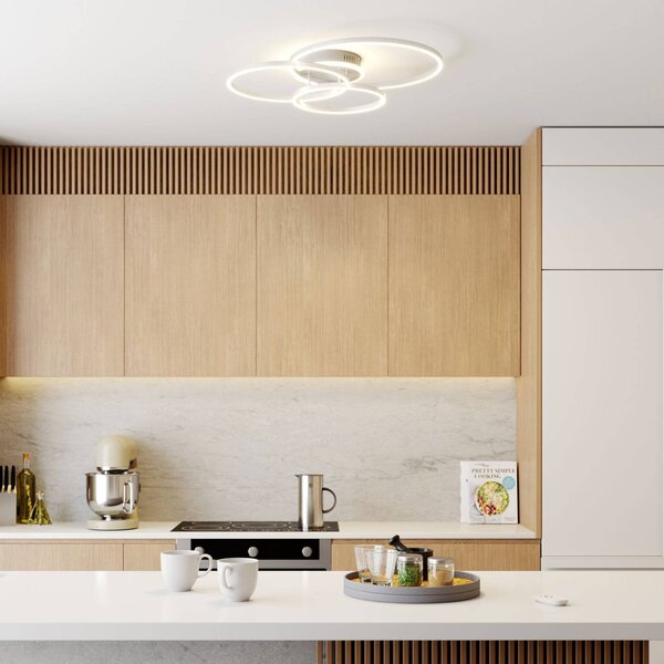 Plafoniera smart Tula Lindby, dimmerabile, Alluminio / Grigio / Zincato, Soggiorno / Sala da pranzo, Alluminio, Moderno
