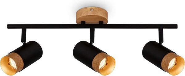 Faretto, nero, con legno, escl. 3xGU10/max.9W