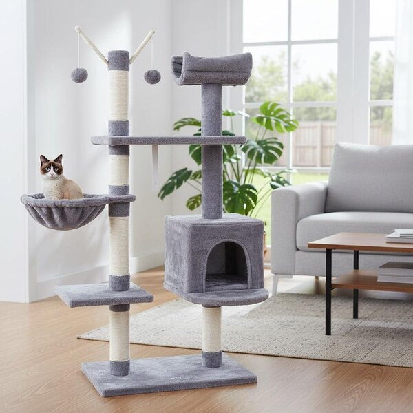 Mucola tiragraffi grigio per gatti 131cm casa per gatti albero da arrampicata colonna per gatti mobili per gatti albero da gioco naturale tiragraffi colonna in sisal