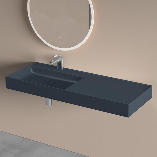 Doporro Lavabo Bagno Sospeso 120 cm Rettangolare in Resina Antracite Opaco con Vasca Integrata a Sinistra e Piletta Inclusa Colossum630