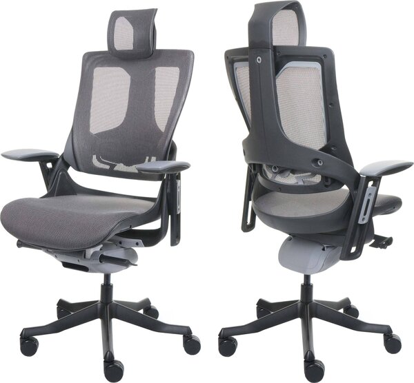 Sedia da ufficio MERRYFAIR Wau 2, sedia da scrivania girevole, imbottita/mesh, ergonomica ~ nero-grigio, struttura nera