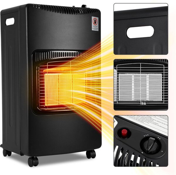 Stufa a gas Bettizia, nera, pieghevole, 42x15x68cm (piegata), superficie riscaldante fino a 82m², classe energetica A, propano/butano 3 piastre in Vetroceramica regolabili