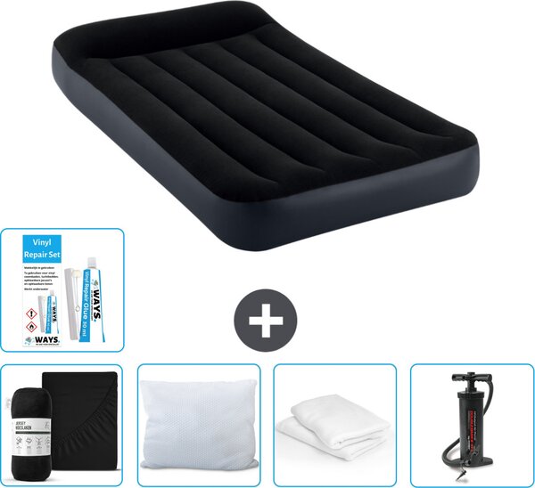 Letto gonfiabile Intex - 1 persona - 99 x 191 x 25 cm - Blu scuro - Consegna inclusa Lenzuolo di ricambio - Bacio - Pompa - Set di riparazione e protezione del cuscino