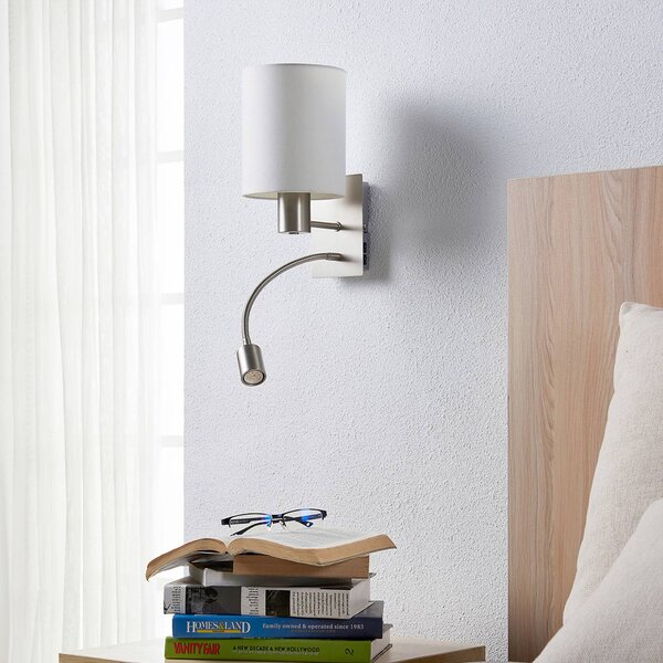 Applique da parete Shajan Lindby, Bianco / Opale, Soggiorno / Sala da pranzo, Tessuto / Stoffa / Seta, Moderno, Applique