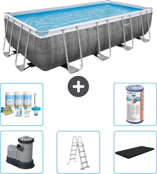 Piscina rettangolare Power Steel Bestway - stampa rattan - 549 x 274 x 122 - inclusa pompa - scaletta - copertura pacchetto manutenzione - filtro