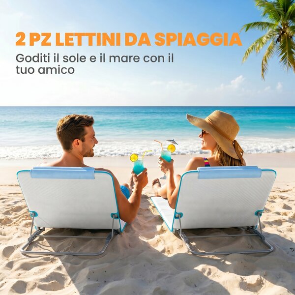 Outsunny Set 2 Lettini Prendisole Pieghevoli con Schienale Regolabile e Borsa, 48x134x36-45 cm, Beige