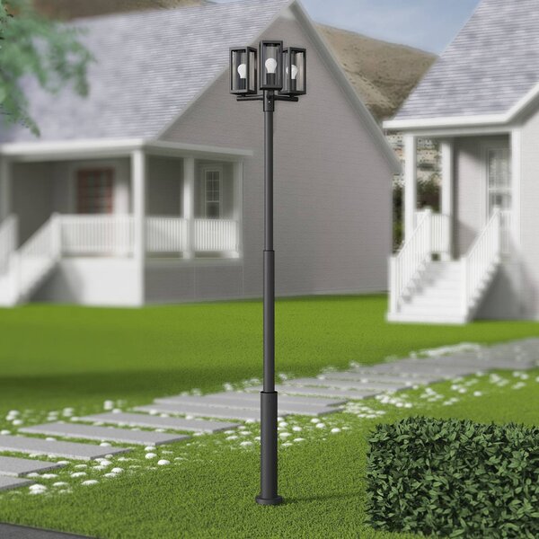 Lucande lampada da esterno Siveta, 240 cm, a 3 luci, nera, E27, IP65 Siveta Lucande, dimmerabile, Nero, Alluminio
