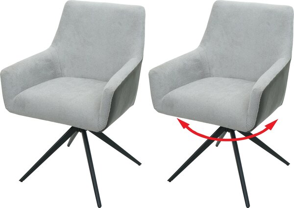 Set di 2 sedie per sala da pranzo HWC-L91, sedia da cucina bracciolo girevole posizione automatica tessuto MVG ~ ecopelle grigio chiaro grigio scuro