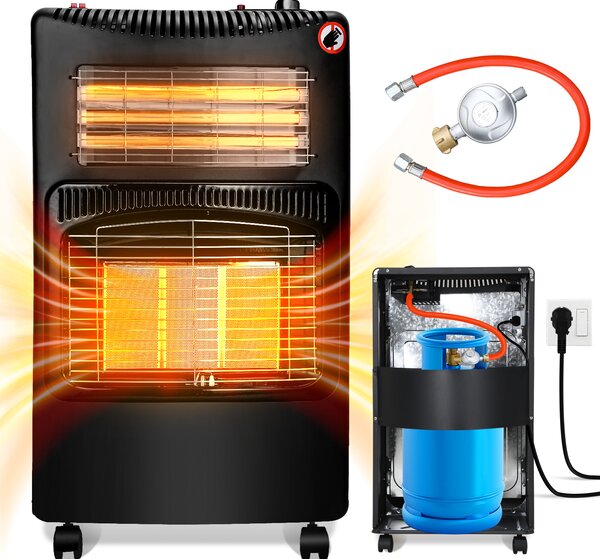 Hengda 4200W riscaldatore a gas ibrido incl. set di regolatori di pressione del gas - riscaldatore elettrico stufa a gas a infrarossi, riscaldatore radiante riscaldatore a gas, bombole di gas butano e propano e collegamento elettrico