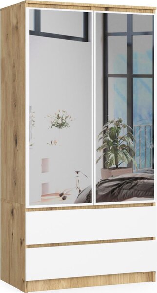 Akord Armadio 2 Ante Con 2 Cassetti E 2 Specchi Rovere Artigianale E Bianco 90X51X180 Cm