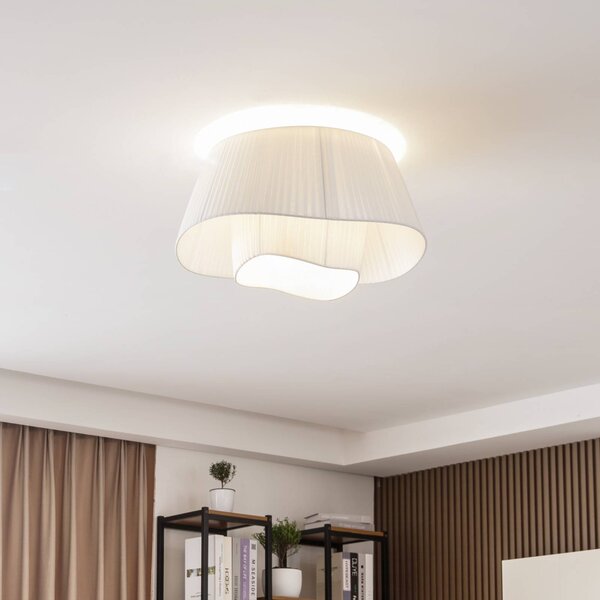 Plafoniera soffitto Eryndor Lindby, dimmerabile, Bianco / Opale, Soggiorno / Sala da pranzo, Tessuto / Stoffa / Seta, Moderno, Plafoniera