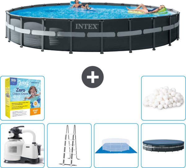 Piscina Intex Round Ultra XTR Frame - 732 x 132 cm - inclusa pompa - scaletta - telo di fondo - confezione di manutenzione della copertura - sfere filtranti