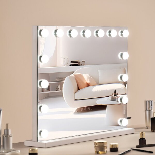 Hollywood make-up mirror - Specchio cosmetico con supporto USB a parete - 580x458mm - Bianco - Specchio per il trucco per bagno e salone di bellezza
