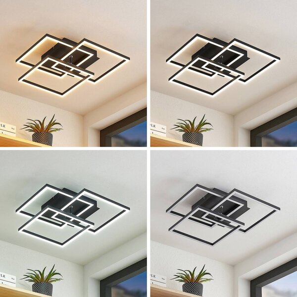 Plafoniera a LED Qiana Lindby, dimmerabile, Nero, Soggiorno / Sala da pranzo, Alluminio, Moderno, Plafoniera LED
