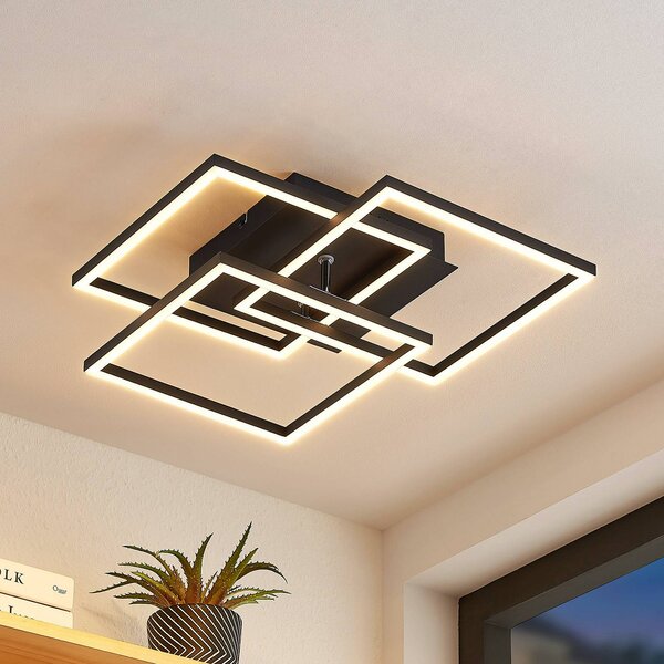 Plafoniera a LED Qiana Lindby, dimmerabile, Nero, Soggiorno / Sala da pranzo, Alluminio, Moderno, Plafoniera LED