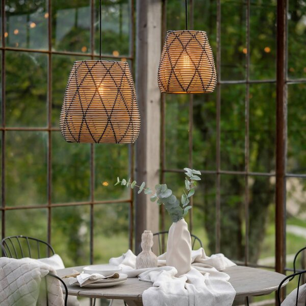 PR Home Lollo lampada a sospensione da esterno, look rattan naturale, Ø 28, Marrone / Ruggine, Plastica