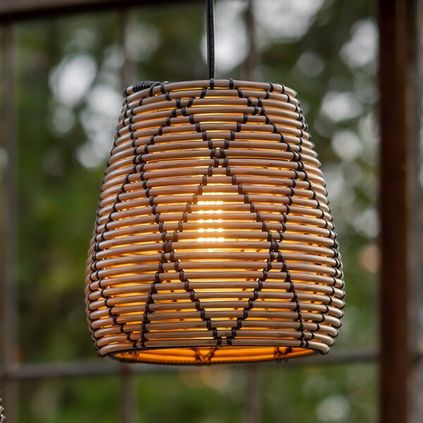 PR Home Lollo lampada a sospensione da esterno, look rattan naturale, Ø 28, Marrone / Ruggine, Plastica