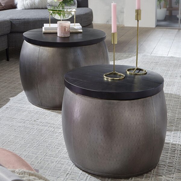 Set di 2 tavolini in legno massiccio mango rotondi argento | Wohnling