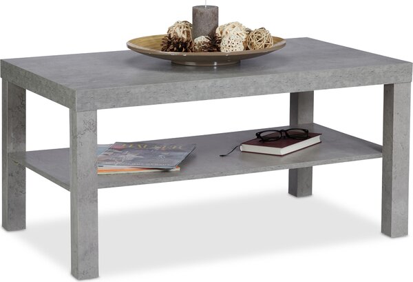 Tavolino Relaxdays effetto cemento, con ripiano, tavolino basso, per soggiorno, A x L x P 45 x 90 x 55 cm, grigio