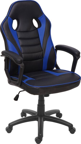 Sedia da ufficio HWC-F59, sedia da scrivania sedia girevole sedia da corsa sedia da gioco, finta pelle ~ nero/blu