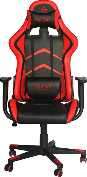 Sedia da gioco Marvo CH106 RD, ecopelle, braccioli regolabili, struttura in acciaio, nero/rosso