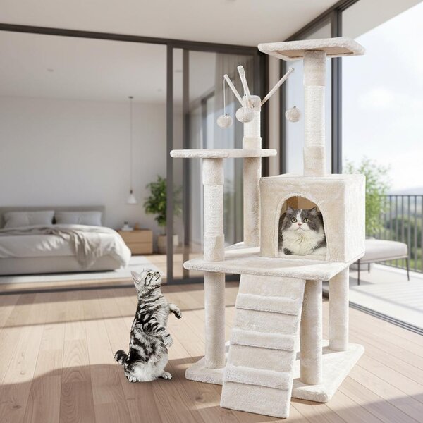 Mucola Albero da Graffio Beige Albero da Graffio per Gatti 121cm Casa per Gatti Albero da Arrampicata Colonna per Gatti Arredamento Albero da Gioco Albero da Graffio Naturale Colonna in Sisal