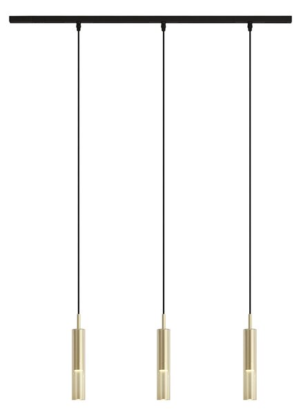 Sistema di illuminazione a binario moderno nero con 3 luci a sospensione oro con vetro ambrato monofase - Slimline Loyce