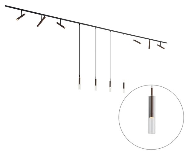 Sistema di illuminazione a binario moderno nero con 6 faretti e 4 luci a sospensione bronzo scuro 1 fase - Slimline Avery Loyce