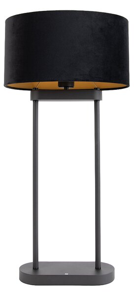 Lampada da tavolo nera con paralume ovale nero 35 cm - Thijmen