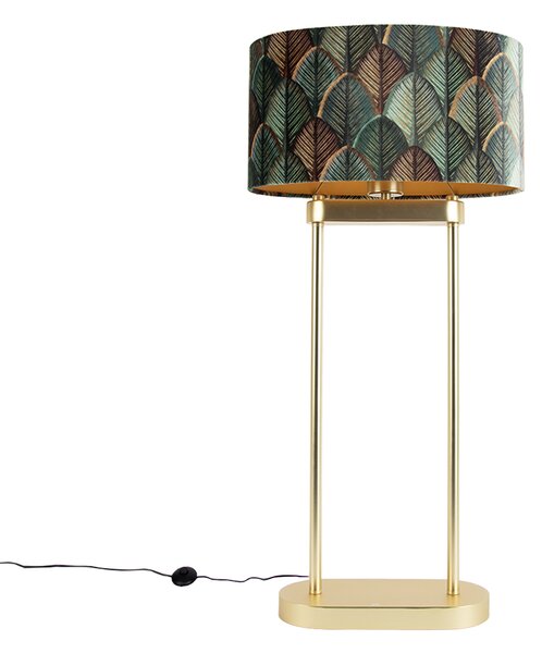 Lampada da terra in ottone con paralume ovale a foglie e interno dorato 35cm - Thijmen