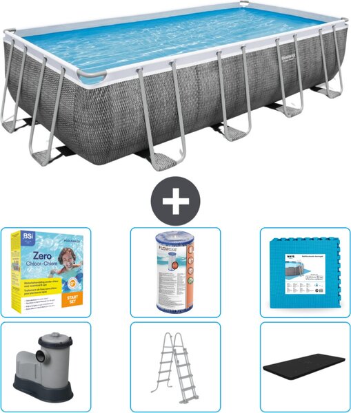Piscina rettangolare Power Steel Bestway - stampa rattan - 549 x 274 x 122 - inclusa pompa - scaletta - copertura pacchetto manutenzione - filtro - pavimento in piastrelle