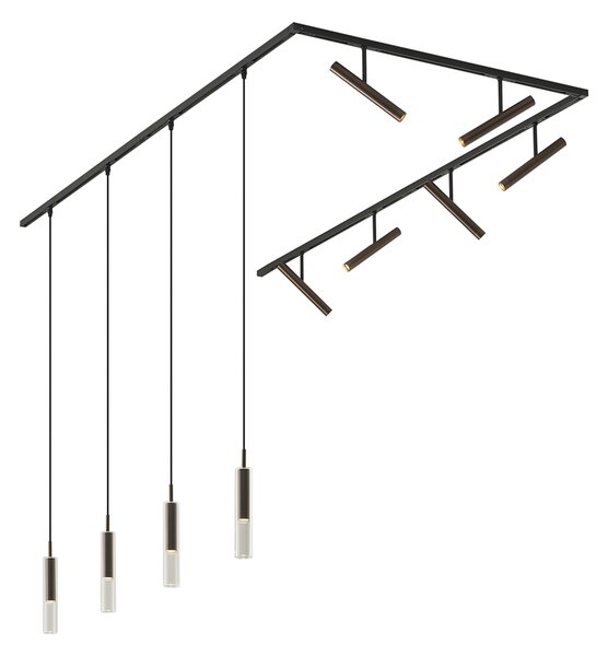 Sistema di illuminazione a binario moderno nero con 6 faretti e 4 luci a sospensione bronzo scuro 1 fase - Slimline Avery Loyce
