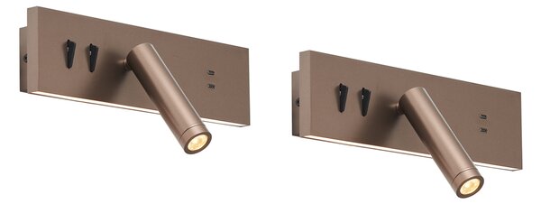 Set di 2 lampade da parete moderne bronzo scuro regolabili con USB-C incl. LED - Modric