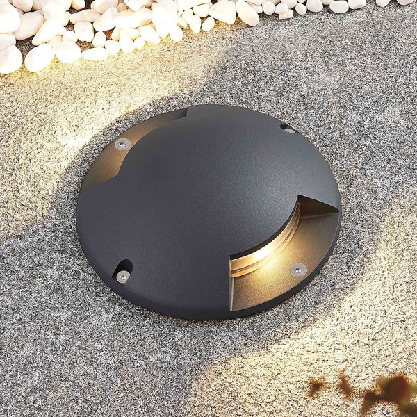 Lindby Faretto da pavimento Cormac, a 2 luci, Ø 21 cm, IP67 Cormac, Nero, Alluminio, Moderno, Lampada LED da esterni