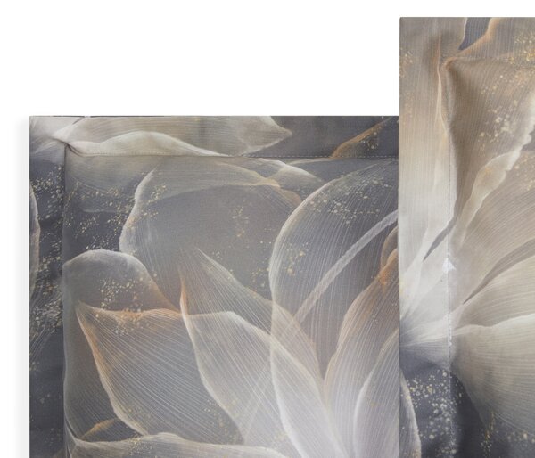 Completo Copripiumino In Raso Di Cotone Abstract Flower Matrimoniale - 255X255 175X205 + 2 Federe 50X80 Mirabello Floreale Tortora Caleffi