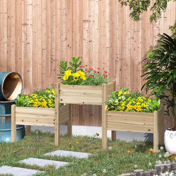 Outsunny Fioriera su Piedi quadrata Potager 2 livelli dim. 184L x 45l x 80H cm Inserti per l'irrigazione Legno di Abete pre-olio