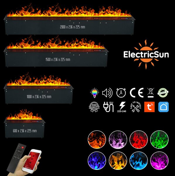 Camino elettrico 3D a vapore acqueo da incasso, Led, con l’app, ElectricSun MISTique medio 100 cm