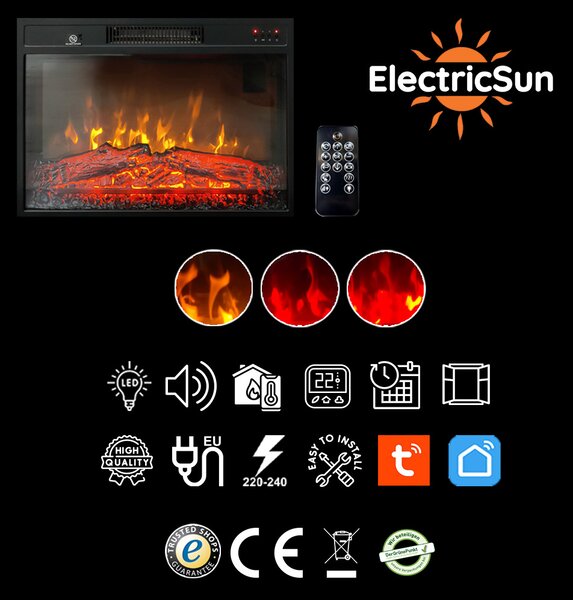 ElectricSun inserto camino elettrico 23 pollici, con effetto sonoro, 3 colori, con l’app, L59xH44cm