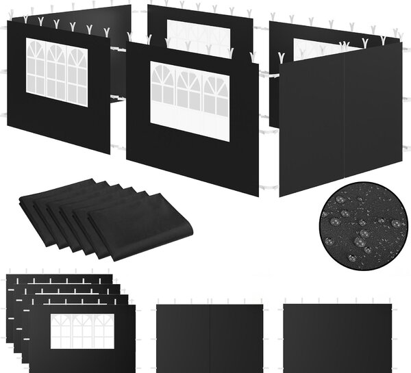 Zelsius Pareti laterali per gazebo 3x6 m, 6 pezzi, nero, parete laterale per gazebo con finestra, UV30